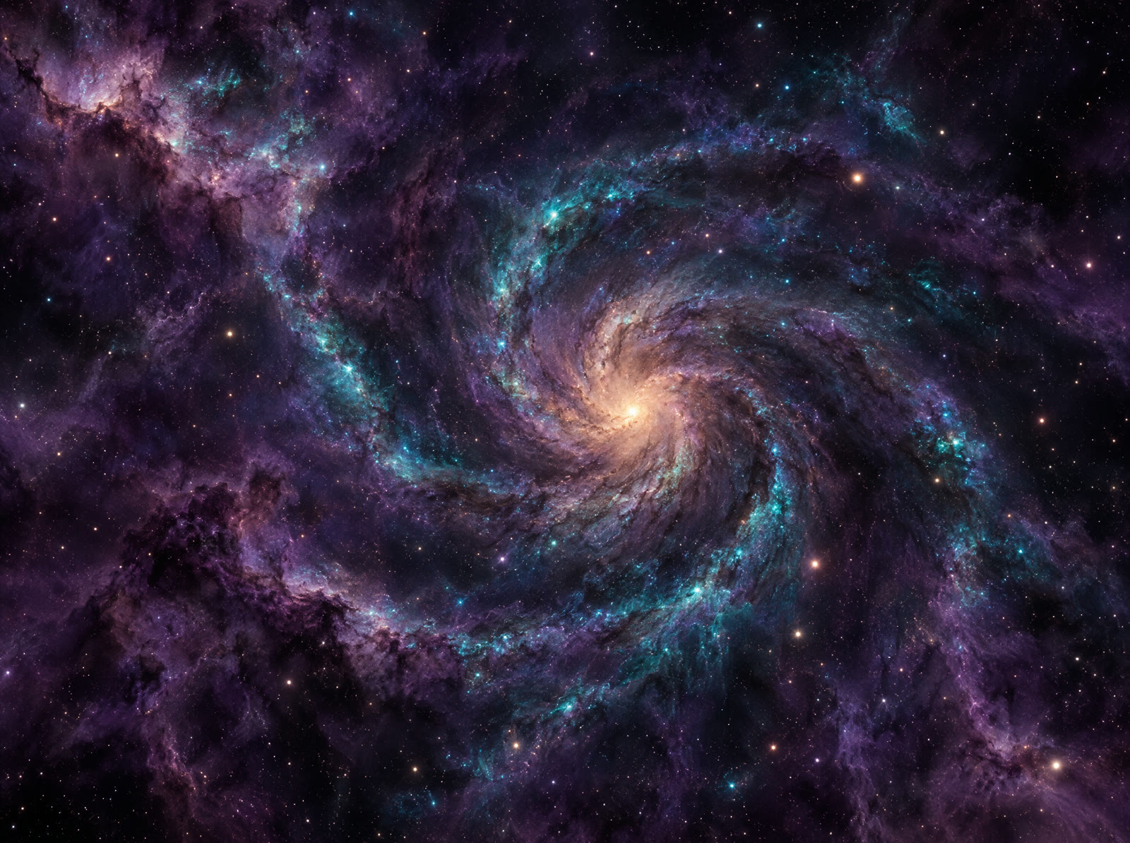 A cloud of star dust beginning to gather into a glowing spiral.